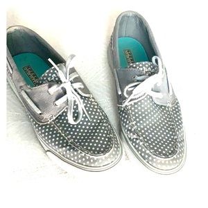 Grey polka dot Sperry’s size 8 1/2.
